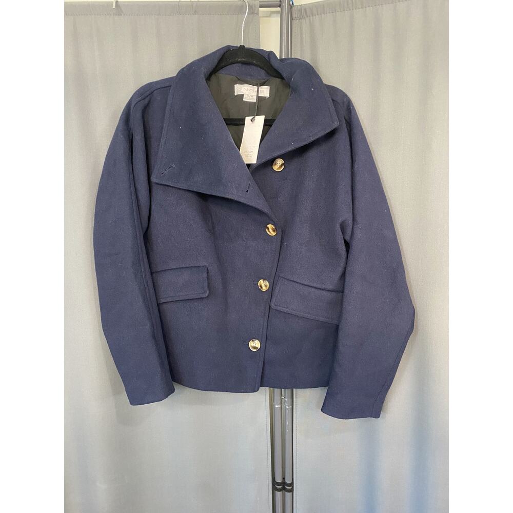 Noize Elettra Short Jacket Women's Medium Navy Vegan Wool Button Pockets Coat